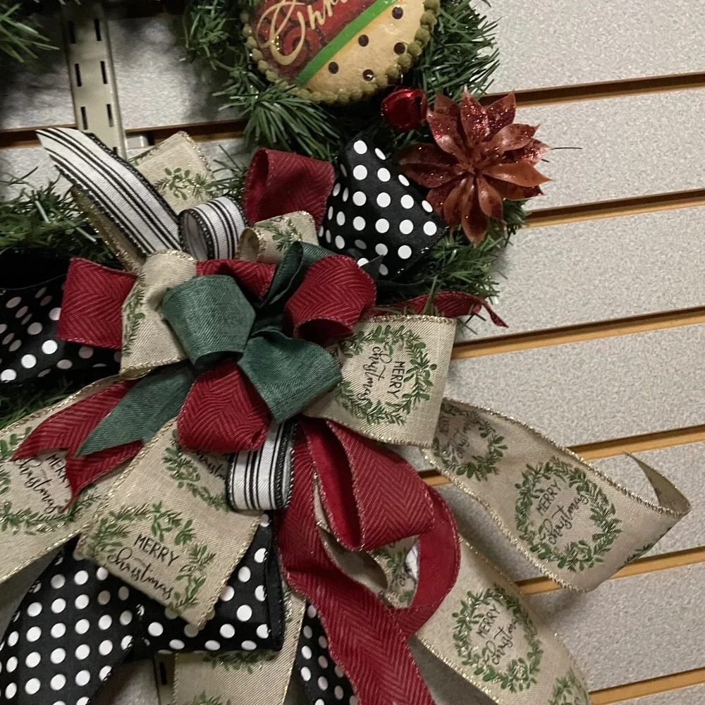 Holiday Horse Christmas Wreath, Farmhouse Decor, Pinecones, Bows, Happy Holidays